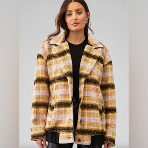 For Love And Lemons s-m Rachel Yellow and Black pink Plaid Jacket